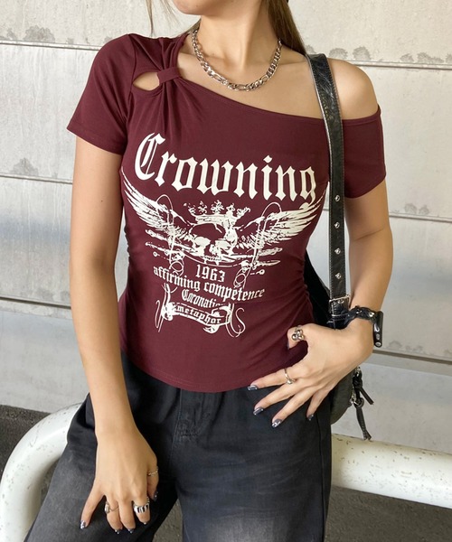 non-hedge(ノンヘッジ)の「スカルサイドドロストワンショルダーTシャツ(Tシャツ/カットソー・レディース・ブラック/グレー/カーキ/ワインレッド/オフホワイト・FREE)」の22枚目の写真