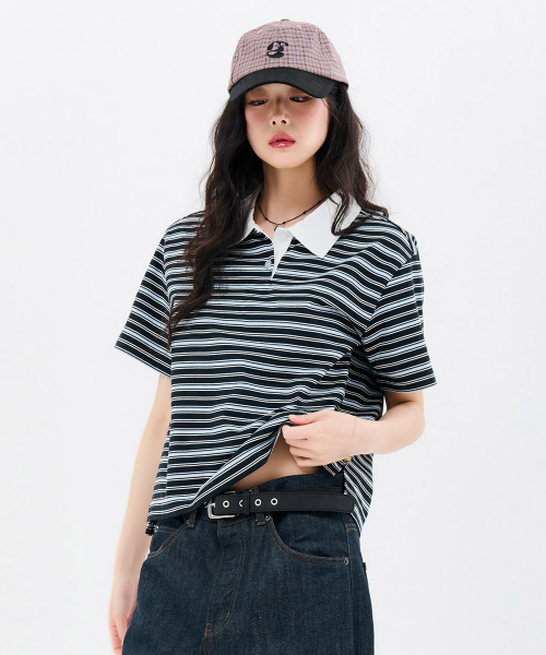 CHASECULT(チェイスカルト)の「レディースストライプカラー半袖Tシャツ-FBRG5791D04(ポロシャツ・レディース・ネイビー・85/90)」の2枚目の写真