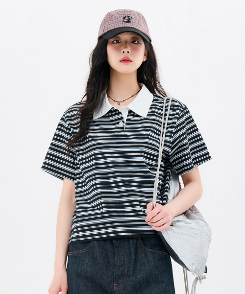 CHASECULT(チェイスカルト)の「レディースストライプカラー半袖Tシャツ-FBRG5791D04(ポロシャツ・レディース・ネイビー・85/90)」の5枚目の写真