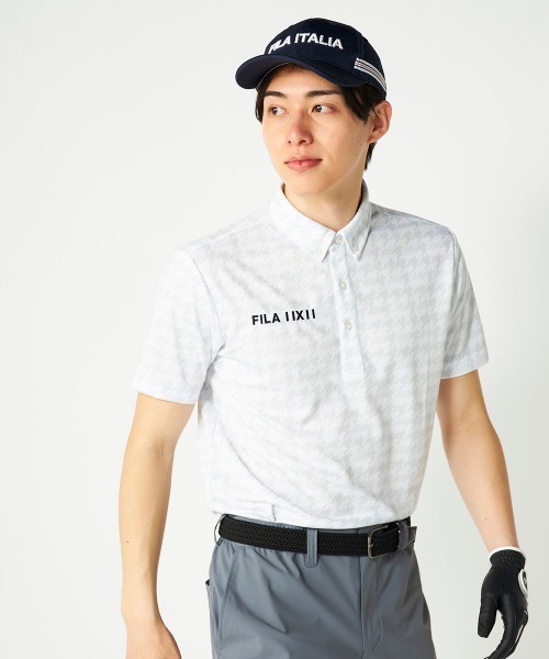FILA GOLF(フィラゴルフ )の「【FILA GOLF:フィラゴルフ】総柄半袖シャツ 吸汗速乾 UVカット ゴルフ(ポロシャツ・メンズ・カーキ/ネイビー/ホワイト・MEDIUM/LARGE/X-LARGE/XX-LARGE)」の1枚目の写真