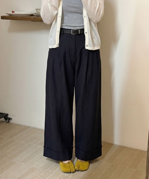 2ly2(トゥーリートゥー)の「ハイウエストワイドパンツ レディース タック入り ゆったりシルエット(その他パンツ・レディース・ホワイト/ベージュ/ブラック・FREE)」の6枚目の写真