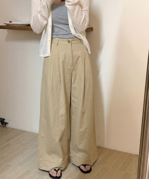 2ly2(トゥーリートゥー)の「ハイウエストワイドパンツ レディース タック入り ゆったりシルエット(その他パンツ・レディース・ホワイト/ベージュ/ブラック・FREE)」の8枚目の写真