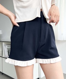 配色フリルスラックスショートパンツ