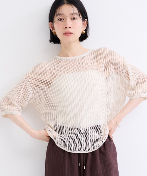 le cercle ADAM ET ROPE'（ルセルクルアダムエロペ）の「透かしサマーニット（ニット/セーター・レディース・キャメル/オフホワイト/ブラック・FREE）」の10枚目の写真