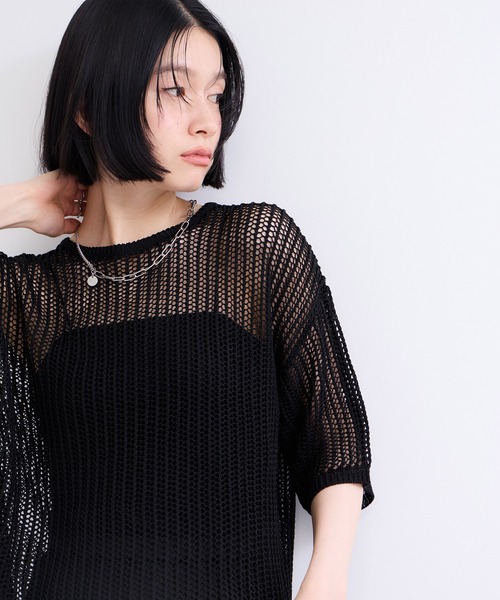 le cercle ADAM ET ROPE'（ルセルクルアダムエロペ）の「透かしサマーニット（ニット/セーター・レディース・キャメル/オフホワイト/ブラック・FREE）」の12枚目の写真