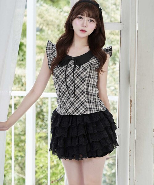 Belle Charme(ベルシャルム)の「【Belle Charme】Big Collar Sleeveless Blouse(シャツ/ブラウス・レディース・ベージュ/ブラック/ドット・FREE)」の4枚目の写真
