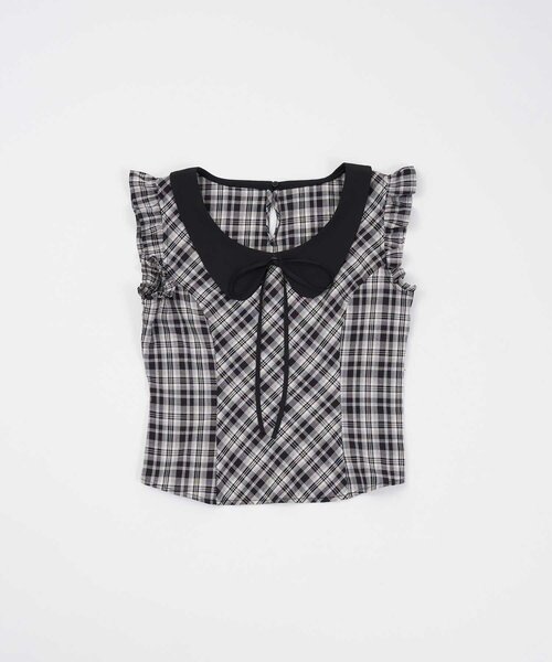 Belle Charme(ベルシャルム)の「【Belle Charme】Big Collar Sleeveless Blouse(シャツ/ブラウス・レディース・ベージュ/ブラック/ドット・FREE)」の5枚目の写真