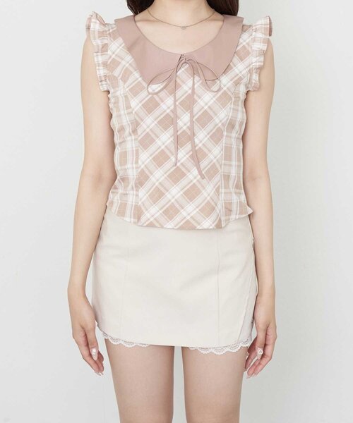 Belle Charme(ベルシャルム)の「【Belle Charme】Big Collar Sleeveless Blouse(シャツ/ブラウス・レディース・ベージュ/ブラック/ドット・FREE)」の7枚目の写真