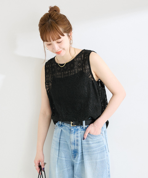 B.C STOCK(ベーセーストック)の「《追加2》【WEB限定】手洗い可 / 総レースノースリーブブラウス(シャツ/ブラウス・レディース・アイボリー/ブラック・FREE)」の15枚目の写真