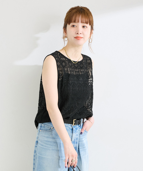 B.C STOCK(ベーセーストック)の「《追加2》【WEB限定】手洗い可 / 総レースノースリーブブラウス(シャツ/ブラウス・レディース・アイボリー/ブラック・FREE)」の16枚目の写真
