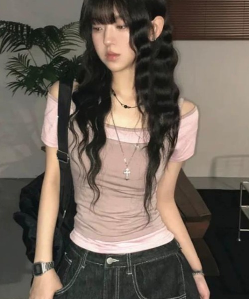 semplice(センプリチェ)の「Tシャツ【韓国ファッション】(Tシャツ/カットソー・レディース・キャメル/グレー/ピンク・F)」の3枚目の写真