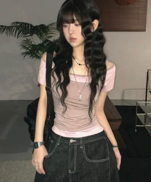 semplice(センプリチェ)の「Tシャツ【韓国ファッション】(Tシャツ/カットソー・レディース・キャメル/グレー/ピンク・F)」の13枚目の写真