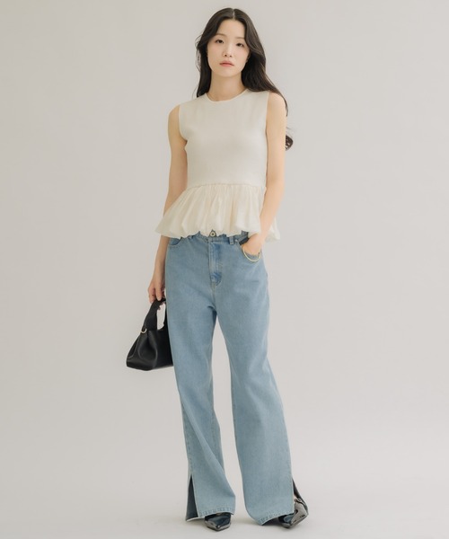 NEUNA(ヌナ)の「【全骨格スタイルアップ◎】ペプラムバルーンノースリトップス(Tシャツ/カットソー・レディース・ブラック/アイボリー・FREE)」の10枚目の写真