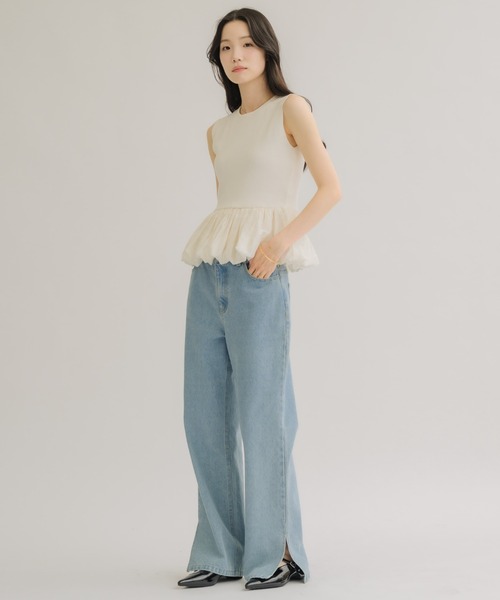 NEUNA(ヌナ)の「【全骨格スタイルアップ◎】ペプラムバルーンノースリトップス(Tシャツ/カットソー・レディース・ブラック/アイボリー・FREE)」の12枚目の写真