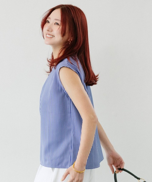coca(coca)(コカ)の「【伊藤千晃様着用】\速乾/ ノースリーブタックブラウス(シャツ/ブラウス・レディース・ストライプ/アイボリー・M/L/S)」の5枚目の写真