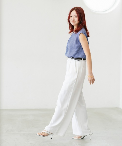 coca(coca)(コカ)の「【伊藤千晃様着用】\速乾/ ノースリーブタックブラウス(シャツ/ブラウス・レディース・ストライプ/アイボリー・M/L/S)」の8枚目の写真