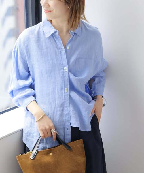 JOURNAL STANDARD relume(ジャーナルスタンダード レリューム)の「《追加3 / 新色》カラーリネンオーバーサイズシャツ(シャツ/ブラウス・レディース・ダークブルー/バーガンディー/グリーン/ブルー系その他/ホワイト/イエロー系その他・FREE)」の1枚目の写真