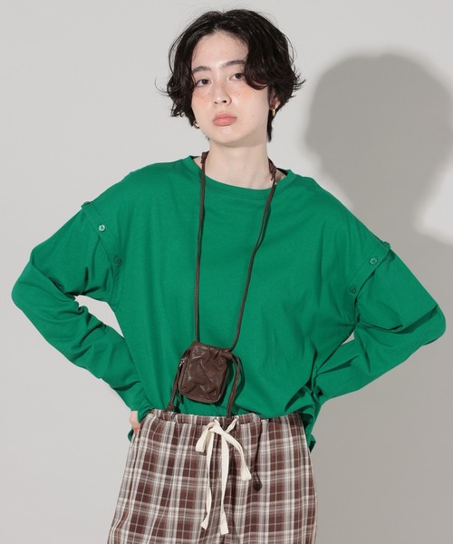 GEORGE'S（ジョージズ）の「2WAYスリーブＴ（Tシャツ/カットソー・レディース・チャコールグレー/グリーン/オフホワイト・FREE）」の3枚目の写真