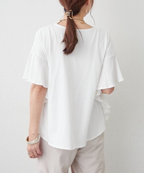 Remind me and forever(リマインドミーアンドフォーエバー)の「【接触冷感ひんやりタッチ】袖フレアーワイドTシャツ(Tシャツ/カットソー・レディース・オフホワイト/チャコールグレー/ブラック・FREE)」の8枚目の写真