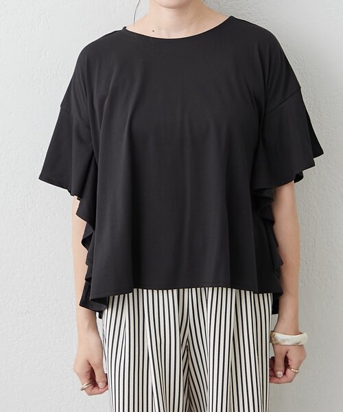 Remind me and forever(リマインドミーアンドフォーエバー)の「【接触冷感ひんやりタッチ】袖フレアーワイドTシャツ(Tシャツ/カットソー・レディース・オフホワイト/チャコールグレー/ブラック・FREE)」の20枚目の写真