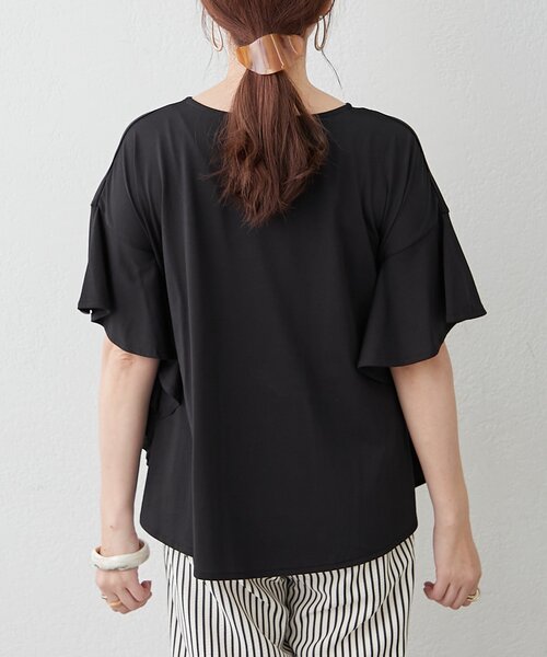 Remind me and forever(リマインドミーアンドフォーエバー)の「【接触冷感ひんやりタッチ】袖フレアーワイドTシャツ(Tシャツ/カットソー・レディース・オフホワイト/チャコールグレー/ブラック・FREE)」の22枚目の写真