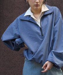 ハーフジップチェックシャツ