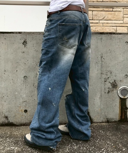 Chikashitsu +(チカシツプラス)の「【Chikashitsu +】super-destroyed damage wide denim pants / 【チカシツプラス】スーパーデストロイドダメージワイドデニムパンツ(デニムパンツ・メンズ・ブルー・M/S)」の18枚目の写真