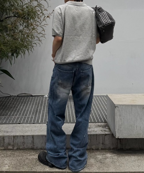 Chikashitsu +(チカシツプラス)の「【Chikashitsu +】super-destroyed damage wide denim pants / 【チカシツプラス】スーパーデストロイドダメージワイドデニムパンツ(デニムパンツ・メンズ・ブルー・M/S)」の10枚目の写真