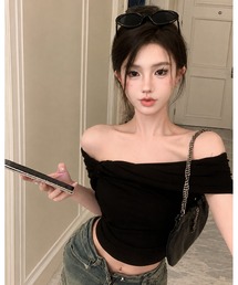クロスドレープオフショルトップス