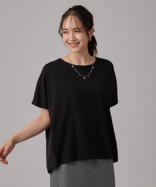 SHOO・LA・RUE(シューラルー)の「【体型カバー/S-LL】後ろ姿も映える 異素材ドッキングトップス(Tシャツ/カットソー・レディース・ホワイト/ブラック/ライトベージュ/ベビーピンク・01/02/03/04)」の13枚目の写真