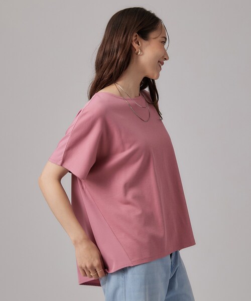 SHOO・LA・RUE(シューラルー)の「【体型カバー/S-LL】後ろ姿も映える 異素材ドッキングトップス(Tシャツ/カットソー・レディース・ホワイト/ブラック/ライトベージュ/ベビーピンク・01/02/03/04)」の18枚目の写真