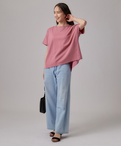 SHOO・LA・RUE(シューラルー)の「【体型カバー/S-LL】後ろ姿も映える 異素材ドッキングトップス(Tシャツ/カットソー・レディース・ホワイト/ブラック/ライトベージュ/ベビーピンク・01/02/03/04)」の19枚目の写真