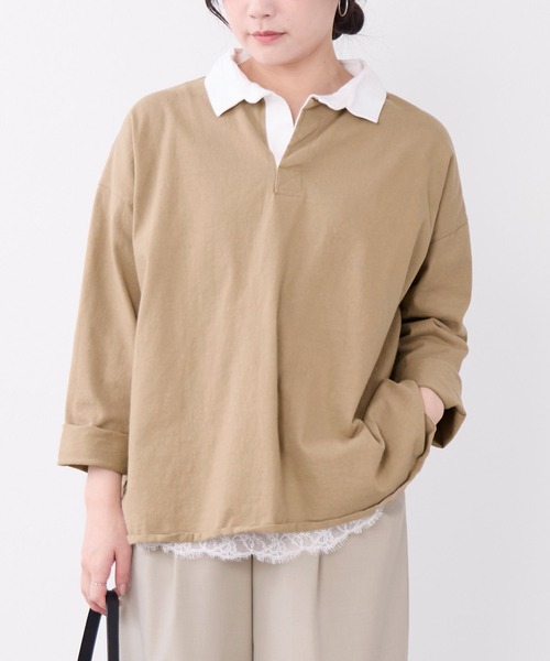 MICA&DEAL(マイカ&ディール)の「ラガーシャツ(Tシャツ/カットソー・レディース・グリーン/ベージュ/ネイビー・FREE)」の2枚目の写真