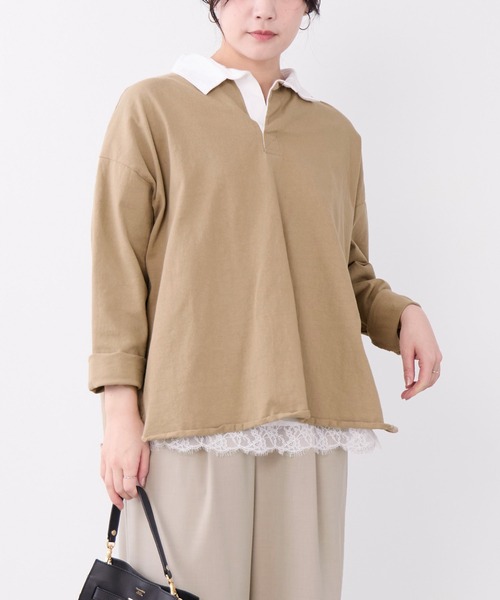 MICA&DEAL(マイカ&ディール)の「ラガーシャツ(Tシャツ/カットソー・レディース・グリーン/ベージュ/ネイビー・FREE)」の4枚目の写真