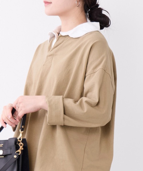 MICA&DEAL(マイカ&ディール)の「ラガーシャツ(Tシャツ/カットソー・レディース・グリーン/ベージュ/ネイビー・FREE)」の6枚目の写真