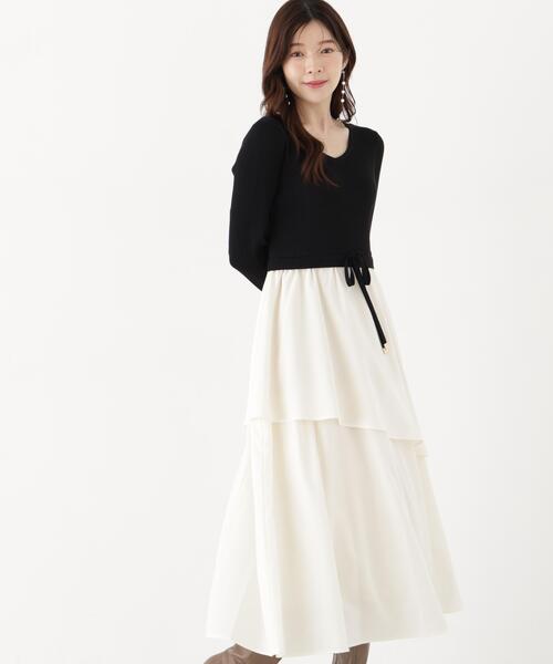 PROPORTION BODY DRESSING(プロポーションボディドレッシング)の「ティアードスカートドッキングワンピース / 1216240908(ワンピース・レディース・ブラック/ホワイト系その他・MEDIUM/P/S)」の2枚目の写真