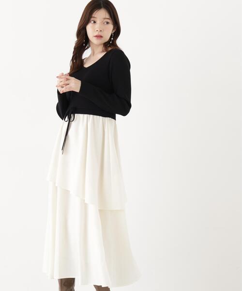 PROPORTION BODY DRESSING(プロポーションボディドレッシング)の「ティアードスカートドッキングワンピース / 1216240908(ワンピース・レディース・ブラック/ホワイト系その他・MEDIUM/P/S)」の3枚目の写真