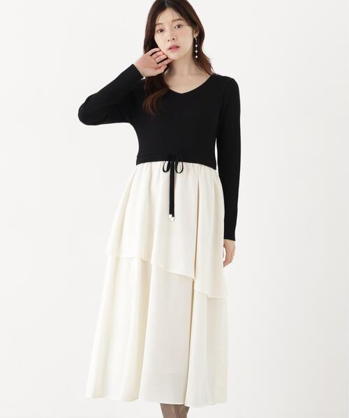 PROPORTION BODY DRESSING(プロポーションボディドレッシング)の「ティアードスカートドッキングワンピース / 1216240908(ワンピース・レディース・ブラック/ホワイト系その他・MEDIUM/P/S)」の4枚目の写真