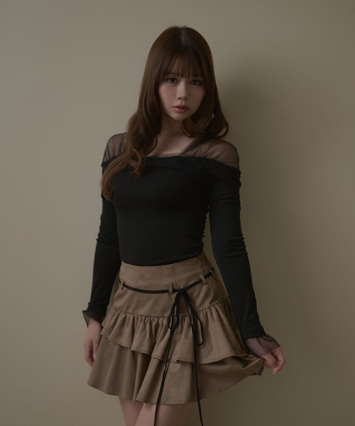 M DOLLY（エムドリー）の「Sheer shoulder aino tops / シアーショルダーアイノトップス（Tシャツ/カットソー・レディース・アイボリー/ブラック・FREE）」の7枚目の写真