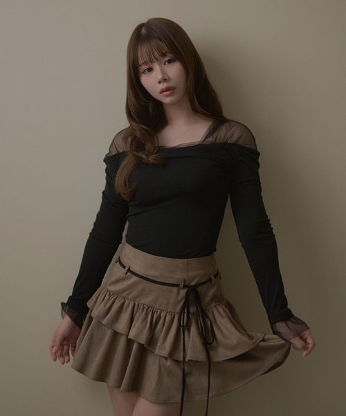 M DOLLY（エムドリー）の「Sheer shoulder aino tops / シアーショルダーアイノトップス（Tシャツ/カットソー・レディース・アイボリー/ブラック・FREE）」の8枚目の写真