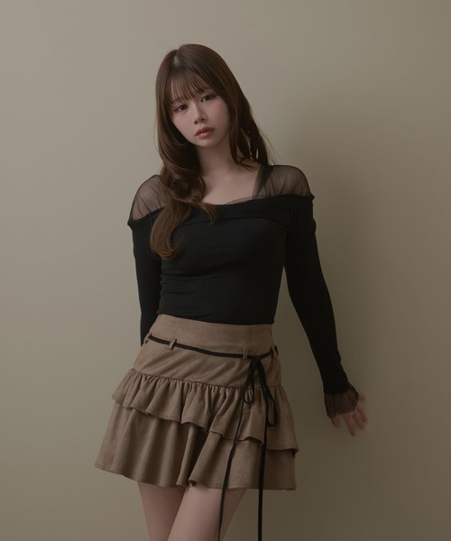 M DOLLY（エムドリー）の「Sheer shoulder aino tops / シアーショルダーアイノトップス（Tシャツ/カットソー・レディース・アイボリー/ブラック・FREE）」の9枚目の写真
