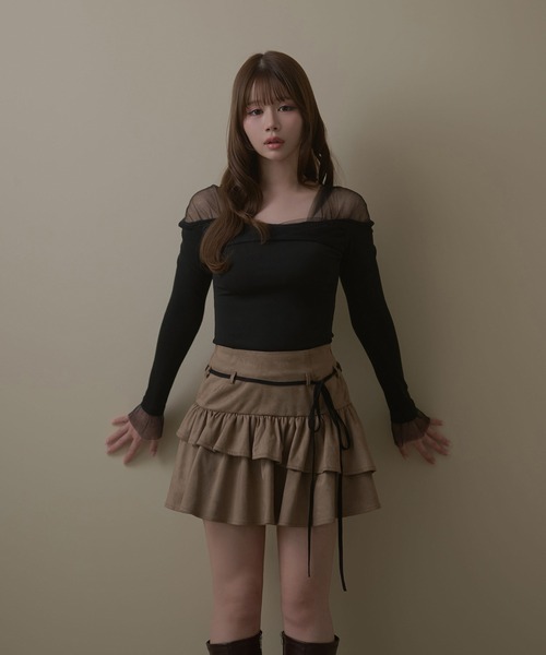 M DOLLY（エムドリー）の「Sheer shoulder aino tops / シアーショルダーアイノトップス（Tシャツ/カットソー・レディース・アイボリー/ブラック・FREE）」の10枚目の写真
