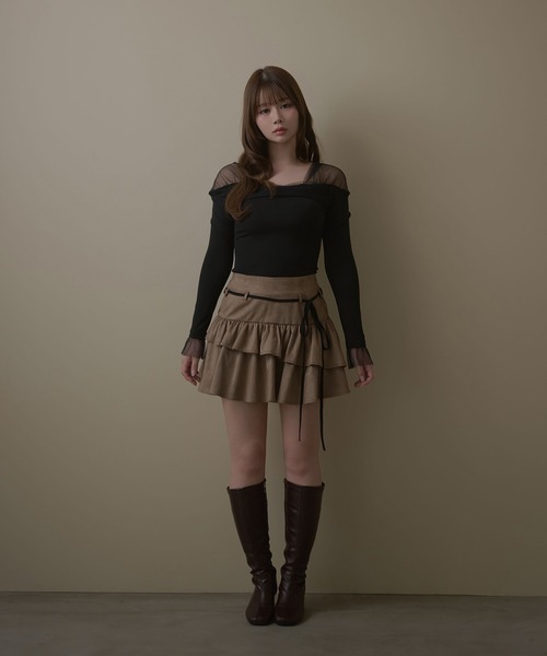 M DOLLY（エムドリー）の「Sheer shoulder aino tops / シアーショルダーアイノトップス（Tシャツ/カットソー・レディース・アイボリー/ブラック・FREE）」の11枚目の写真