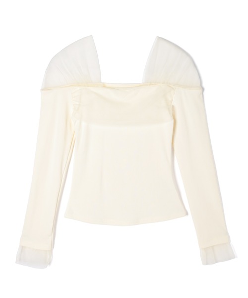 M DOLLY（エムドリー）の「Sheer shoulder aino tops / シアーショルダーアイノトップス（Tシャツ/カットソー・レディース・アイボリー/ブラック・FREE）」の12枚目の写真