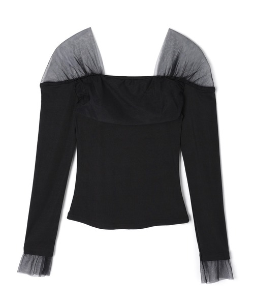 M DOLLY（エムドリー）の「Sheer shoulder aino tops / シアーショルダーアイノトップス（Tシャツ/カットソー・レディース・アイボリー/ブラック・FREE）」の13枚目の写真