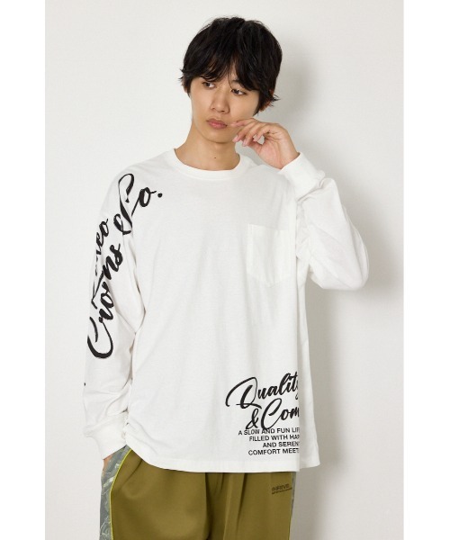 RODEO CROWNS WIDE BOWL(ロデオクラウンズワイドボウル)の「ショルダーロゴ長袖Tシャツ(Tシャツ/カットソー・メンズ・ダークグリーン/ホワイト/ブラック・MEDIUM/LARGE)」の2枚目の写真