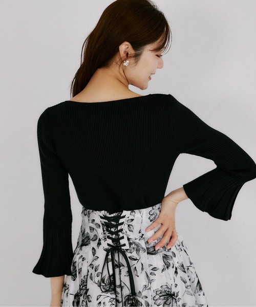 tocco closet（トッコ　クローゼット）の「ハートネックフレアスリーブリブニットプルオーバー（ニット/セーター・レディース・ブラック/ピンク/アイボリー・M）」の12枚目の写真