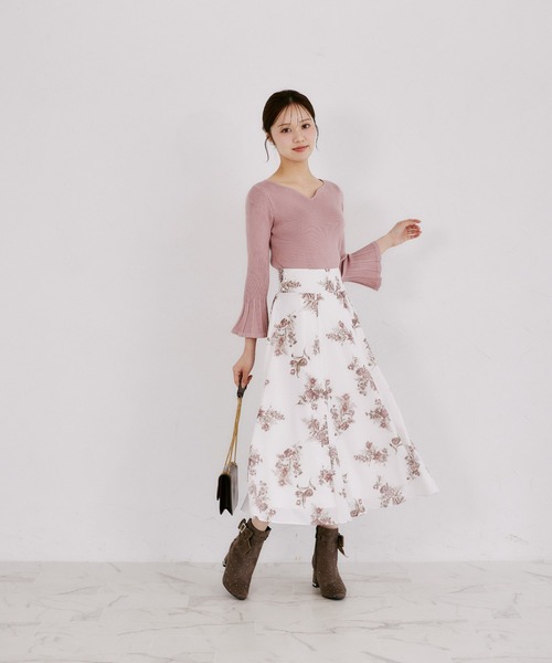 tocco closet（トッコ　クローゼット）の「ハートネックフレアスリーブリブニットプルオーバー（ニット/セーター・レディース・ブラック/ピンク/アイボリー・M）」の14枚目の写真