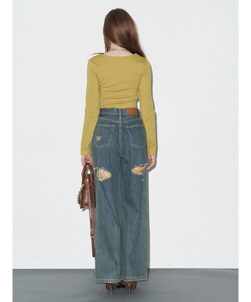 EVRIS(エヴリス)の「BACKスラッシュワイドデニムパンツ(デニムパンツ・レディース・ライトブルー/インディゴブルー/ブラック・MEDIUM/SMALL/X-SMALL)」の4枚目の写真