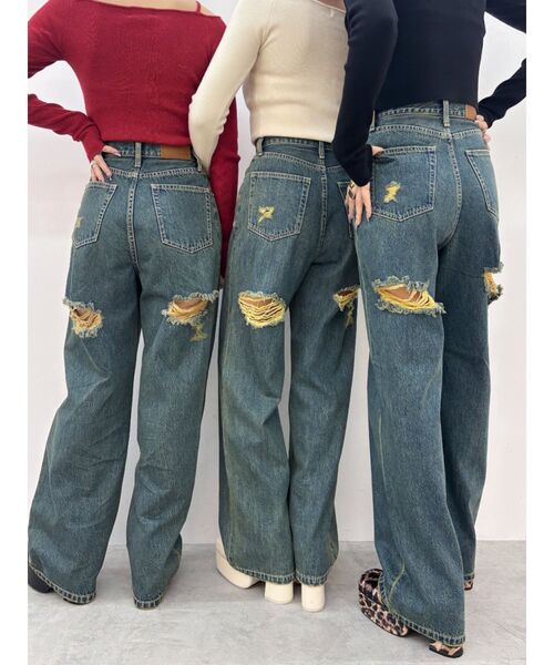 EVRIS(エヴリス)の「BACKスラッシュワイドデニムパンツ(デニムパンツ・レディース・ライトブルー/インディゴブルー/ブラック・MEDIUM/SMALL/X-SMALL)」の7枚目の写真